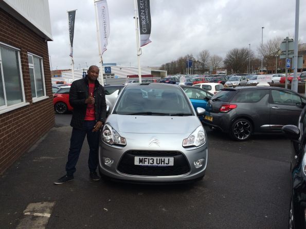 Mr Harris picking up his new Citroen C3 from Jamie at Citroen Bolton