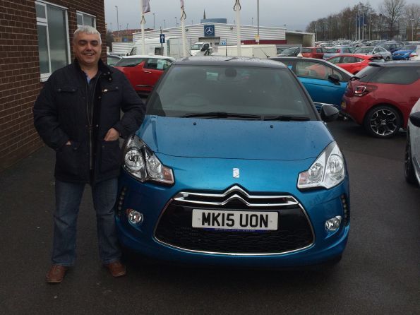 Mr Malcolm picking up his second brand new DS3 from Jamie at Citroen Bolton