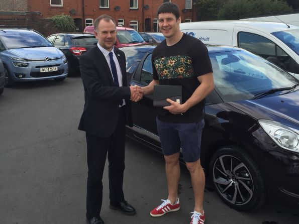 Wigan Warriors Joel Tomkins with his brand new DS3 from Tony Lunt at Citroen Wigan